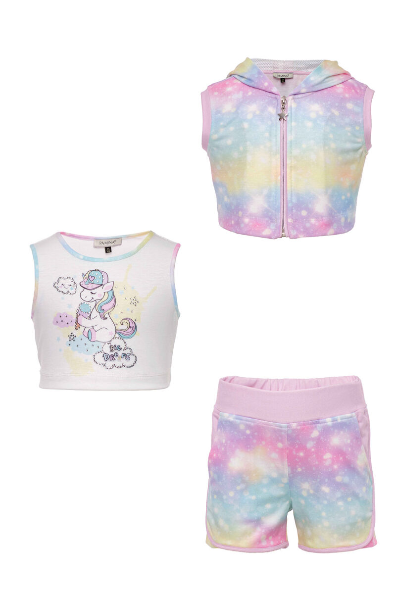 Pink Girl Unicorn Printed Suit With Shorts 2-6 AGE 312302CA - 1