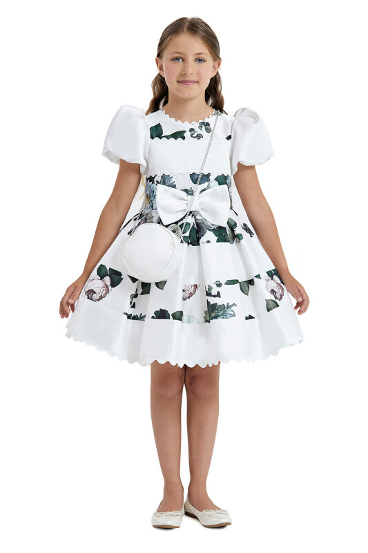Ecru Balloon-Sleeved Dress 4-8 AGE 33092PR 