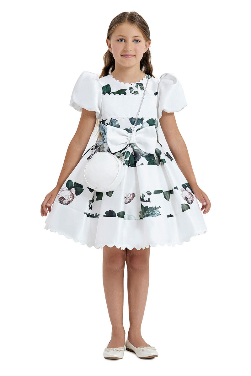 Ecru Balloon-Sleeved Dress 4-8 AGE 33092PR - 1