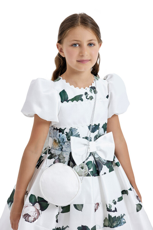 Ecru Balloon-Sleeved Dress 4-8 AGE 33092PR - 3