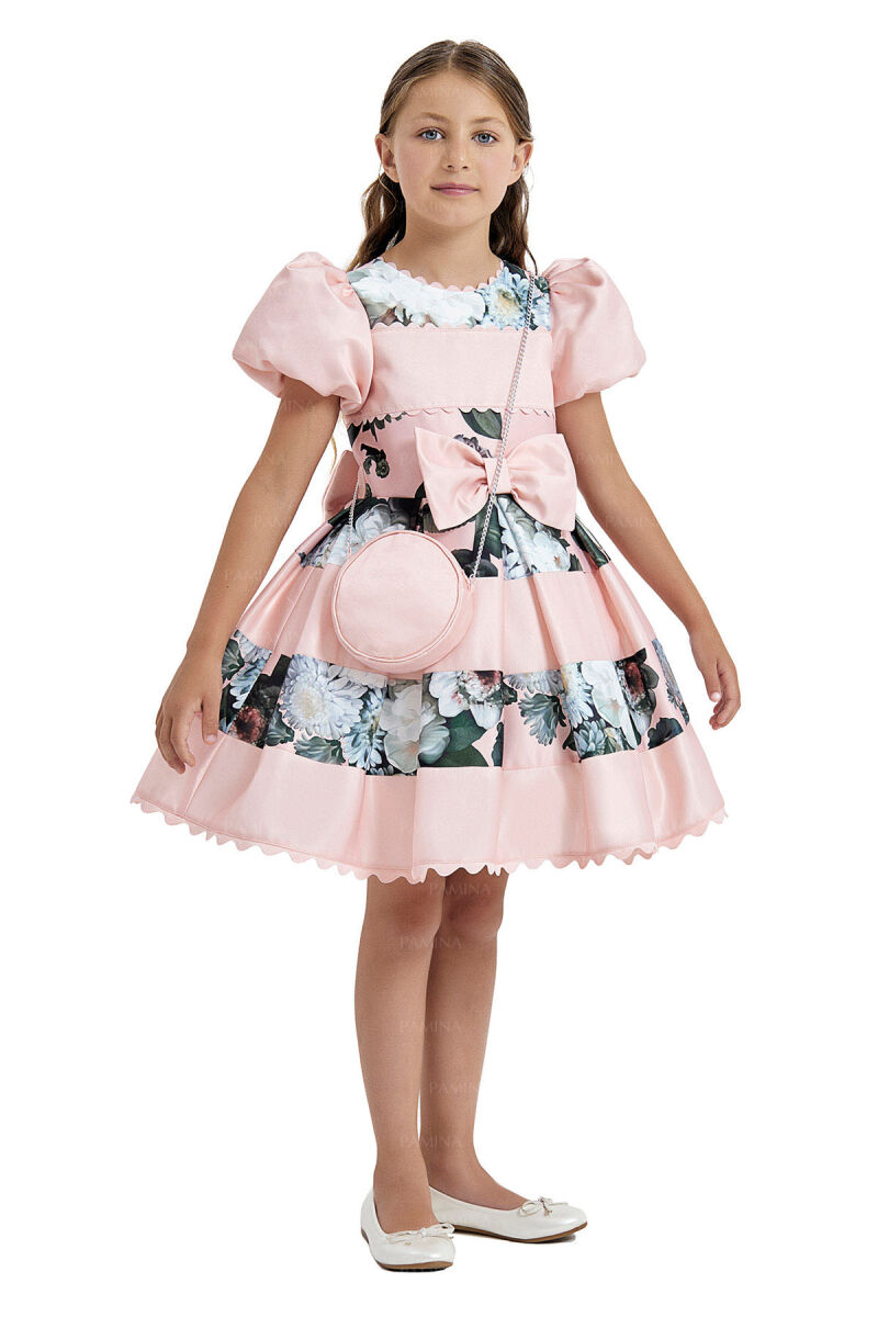 Salmon Balloon-Sleeved Dress 4-8 AGE 33092PR - 1