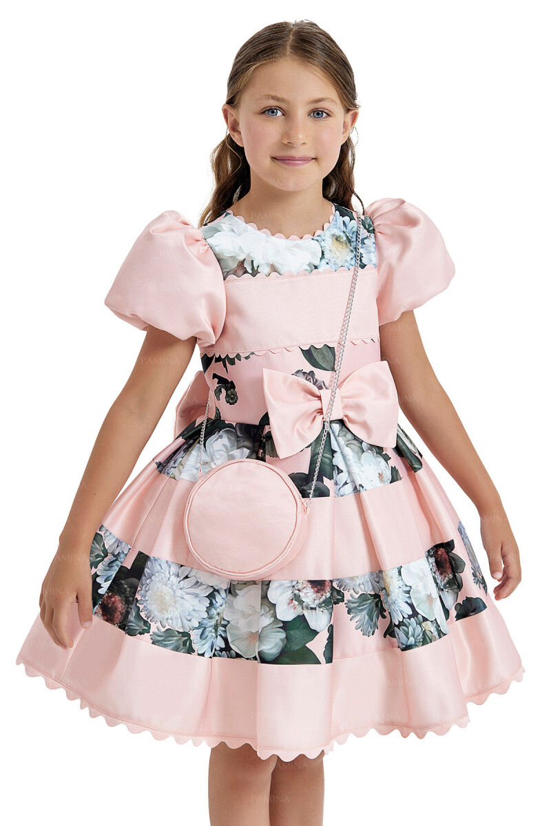 Salmon Balloon-Sleeved Dress 4-8 AGE 33092PR - 2