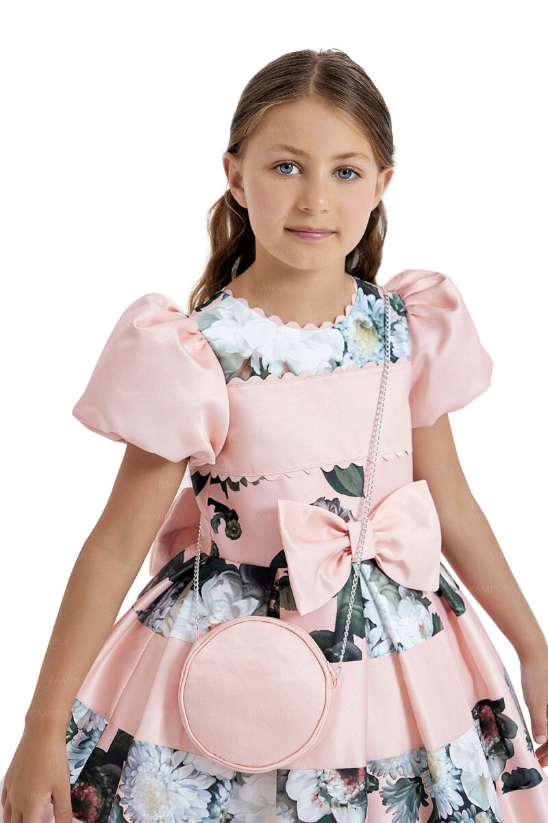 Salmon Balloon-Sleeved Dress 4-8 AGE 33092PR - 3