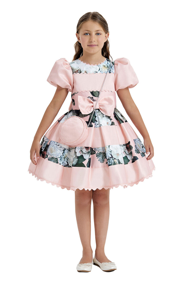 Salmon Balloon-Sleeved Dress 4-8 AGE 33092PR - 4