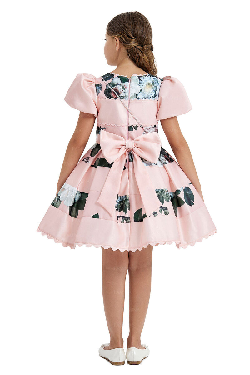 Salmon Balloon-Sleeved Dress 4-8 AGE 33092PR - 5