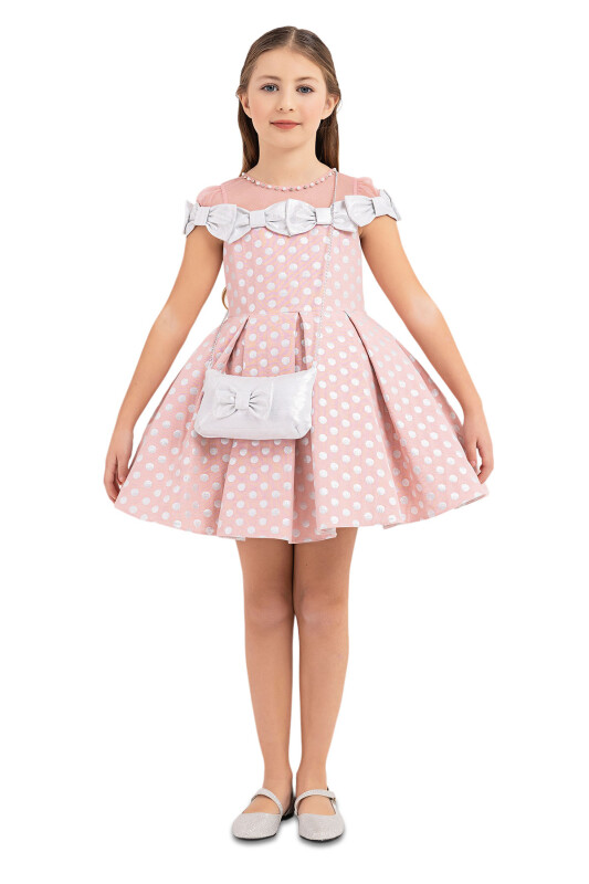 Powder Spotted dress for girls 4-8 AGE 33175PR 
