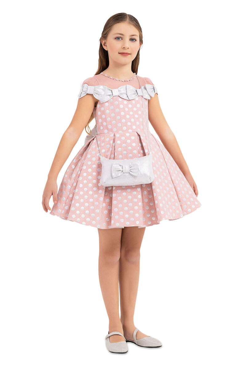 Powder Spotted dress for girls 4-8 AGE 33175PR - 2