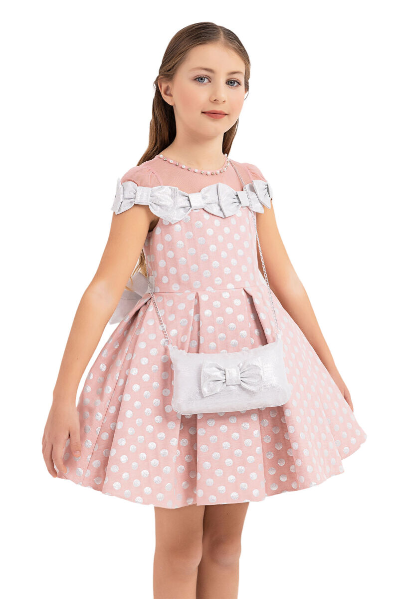 Powder Spotted dress for girls 4-8 AGE 33175PR - 3