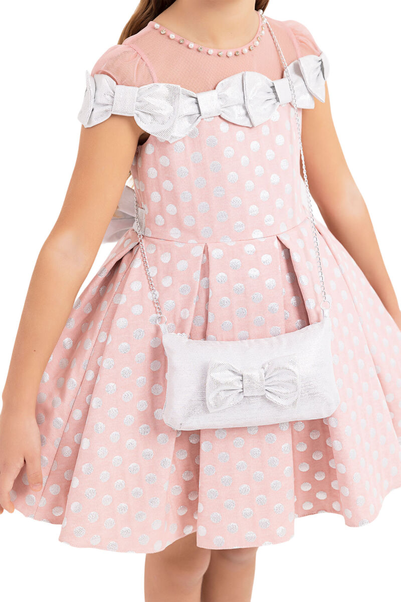 Powder Spotted dress for girls 4-8 AGE 33175PR - 4