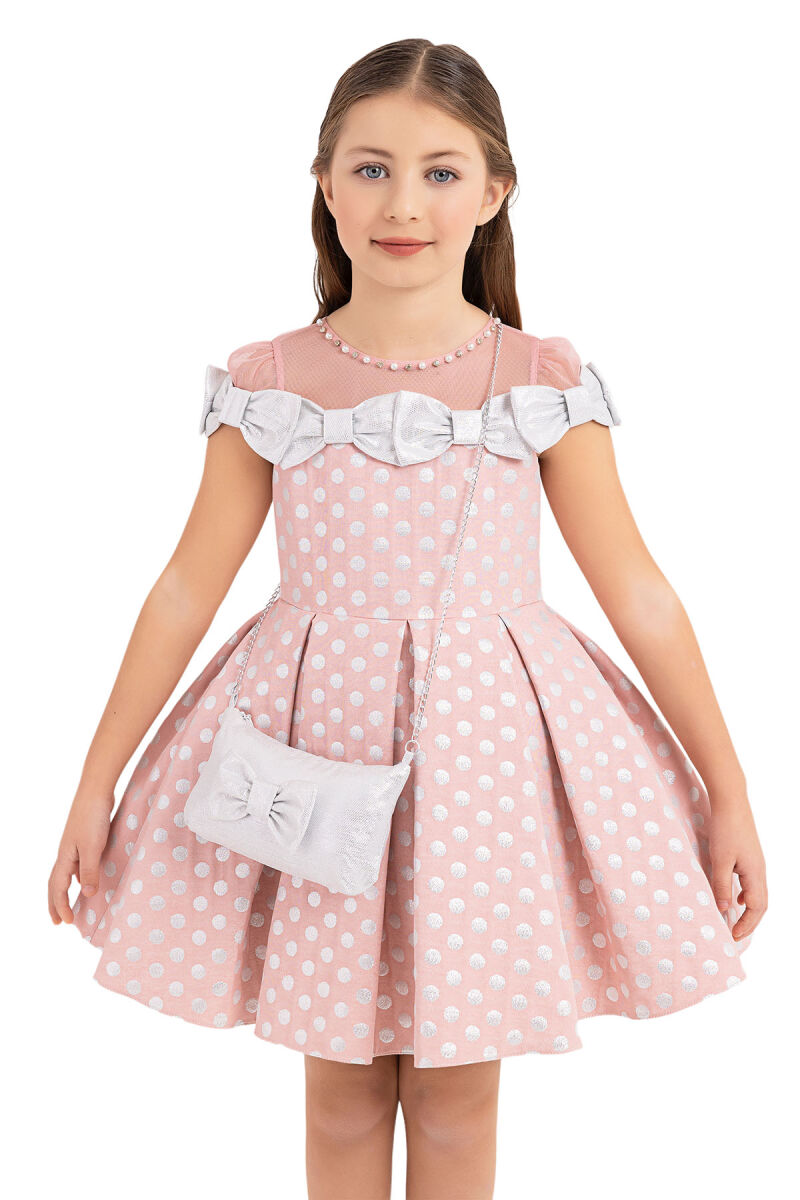 Powder Spotted dress for girls 4-8 AGE 33175PR - 5