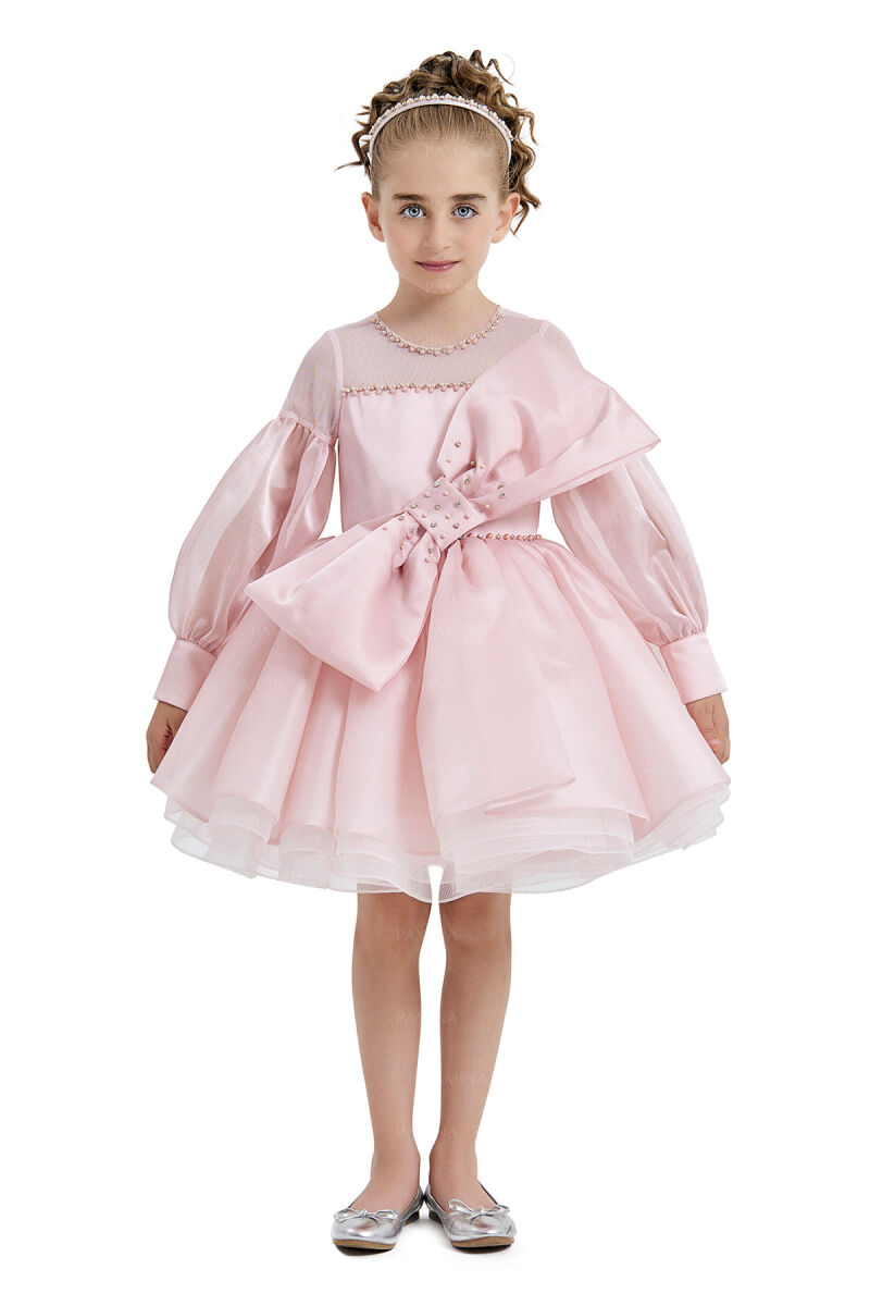 Powder Tulle Sleeve Dress 4-8 AGE 33034PR - 1