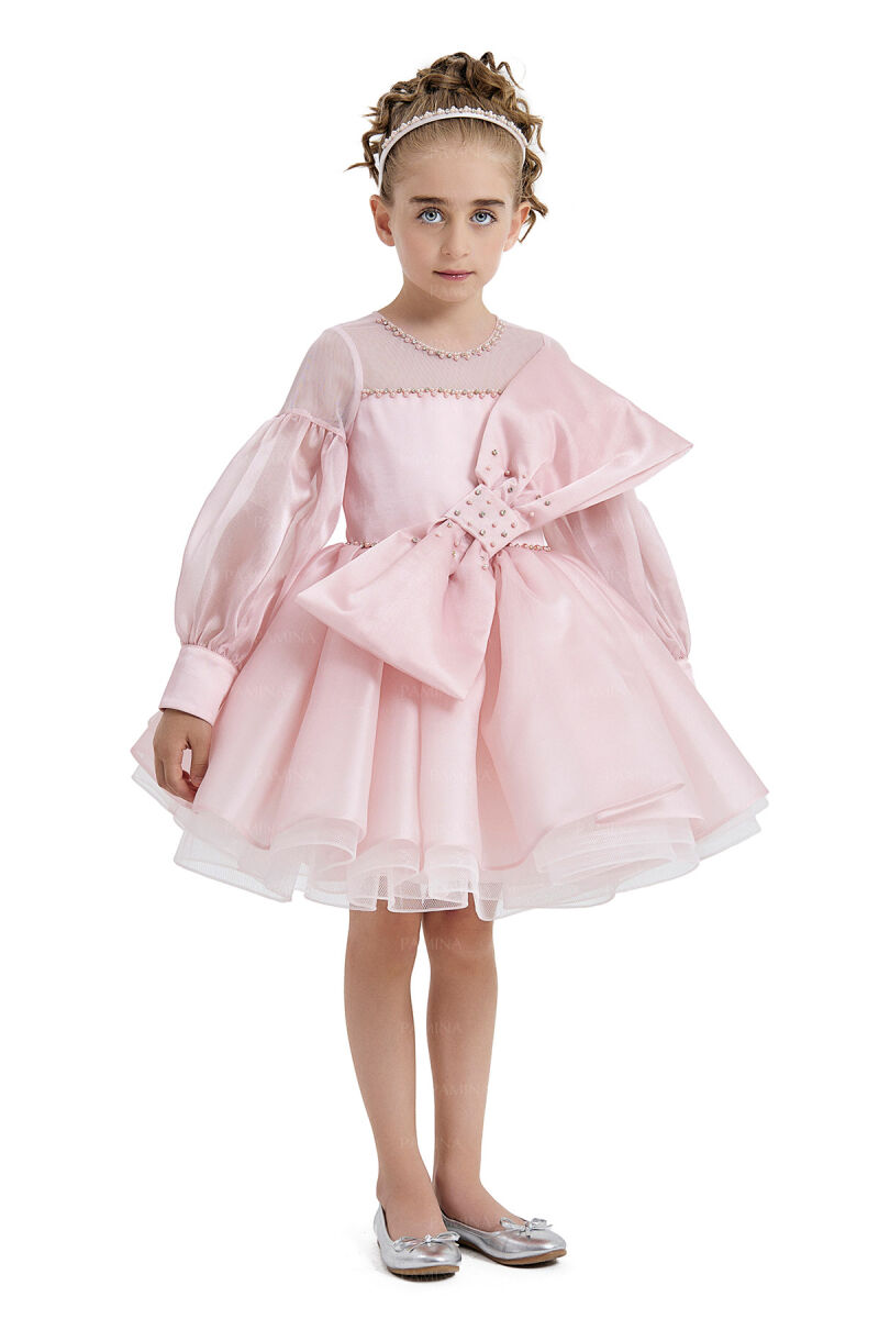 Powder Tulle Sleeve Dress 4-8 AGE 33034PR - 2