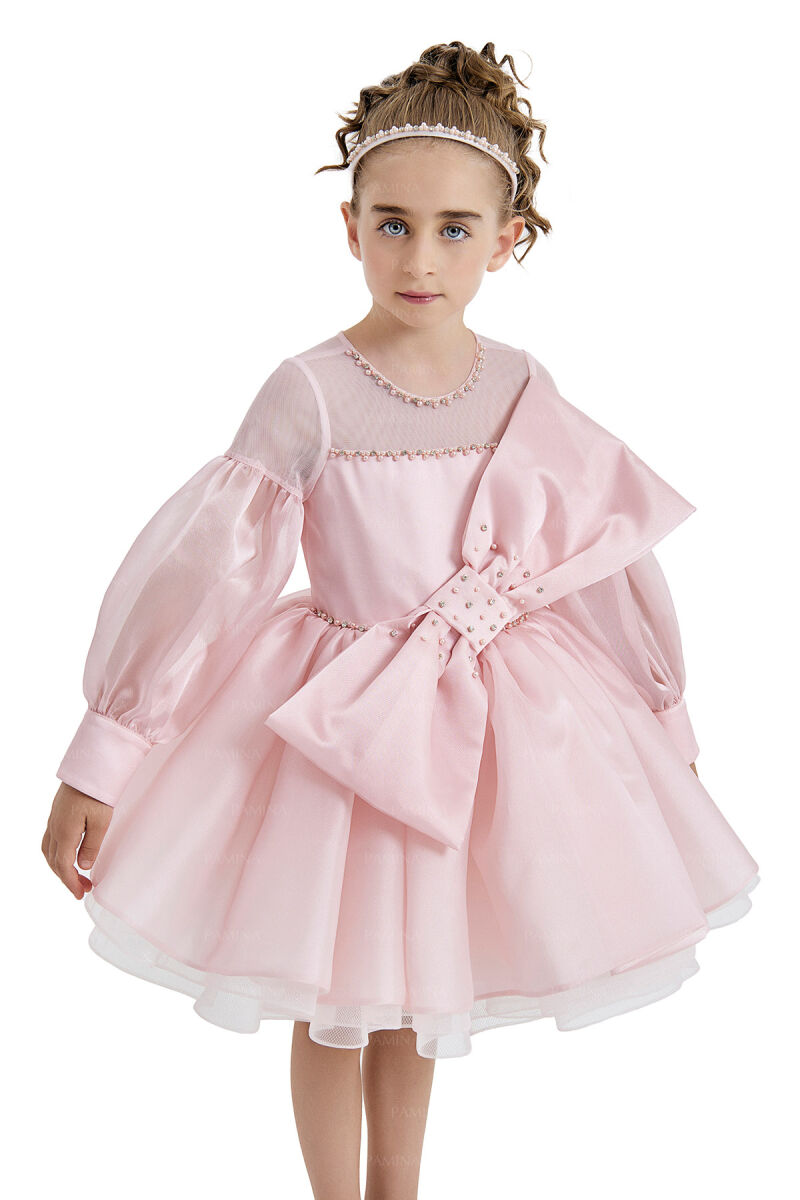 Powder Tulle Sleeve Dress 4-8 AGE 33034PR - 3