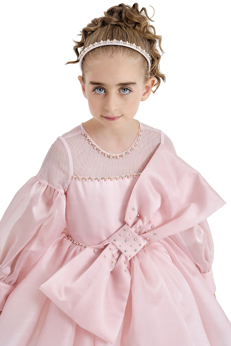 Powder Tulle Sleeve Dress 4-8 AGE 33034PR - 4