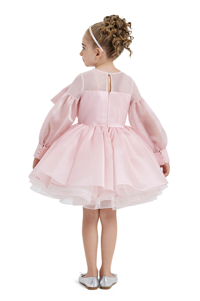 Powder Tulle Sleeve Dress 4-8 AGE 33034PR - 5