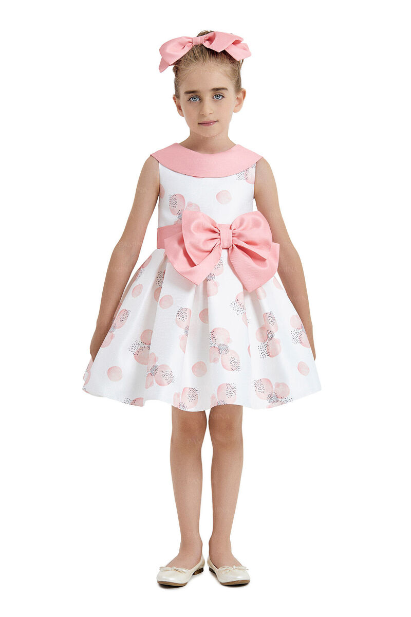 Coral Scarf-Collared Dress 4-8 AGE 33102PR - 1