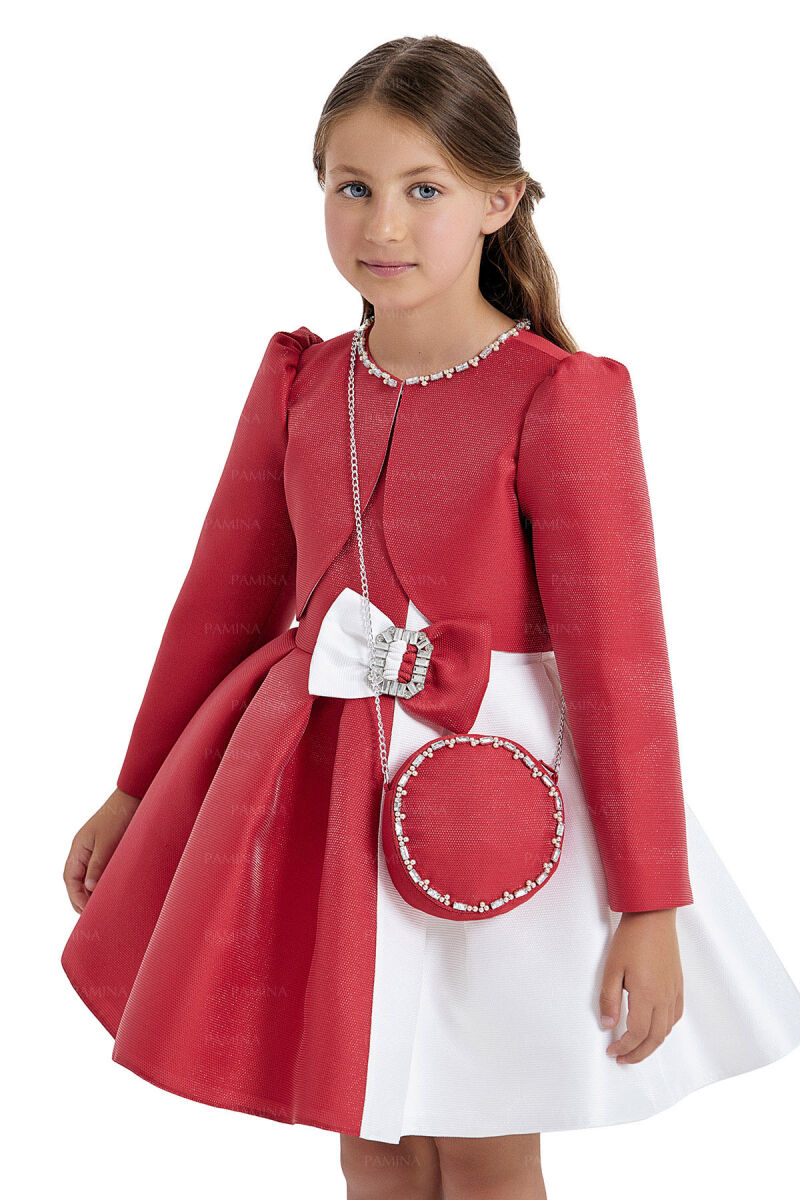 Red Sleeveless Dress with Bolero 4-8 AGE 33033PR - 3