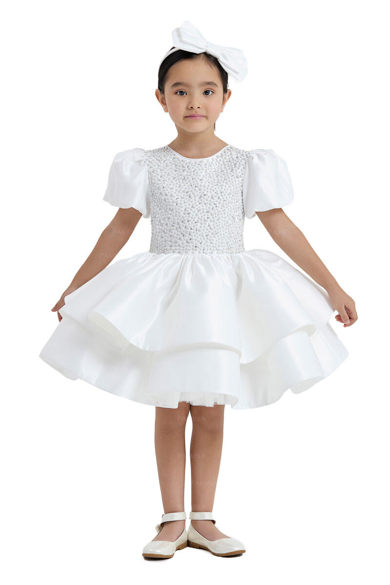 Ecru Balloon-Sleeved Dress 2-6 AGE 33042PR - 1