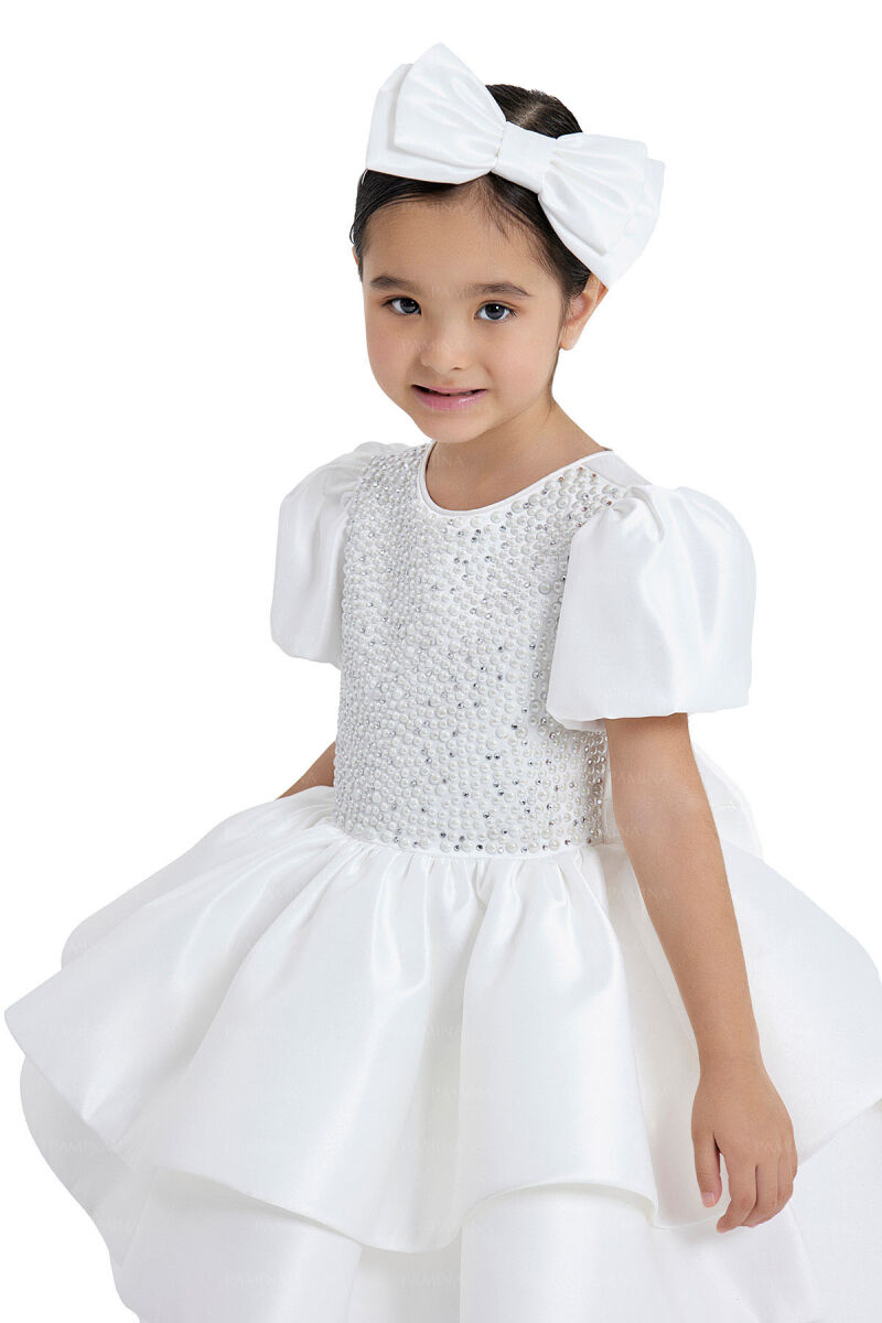 Ecru Balloon-Sleeved Dress 2-6 AGE 33042PR - 3