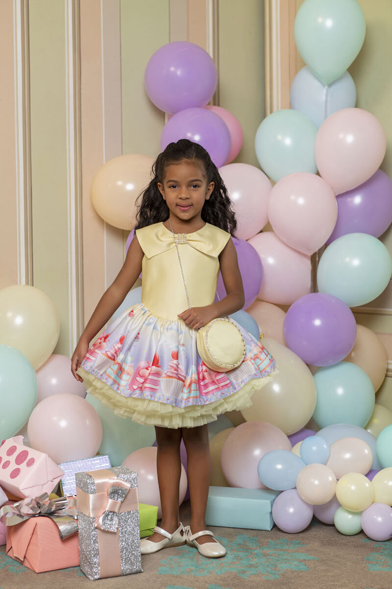 Yellow Cupcake printed dress for girls 2-6 AGE 33209PR - 3