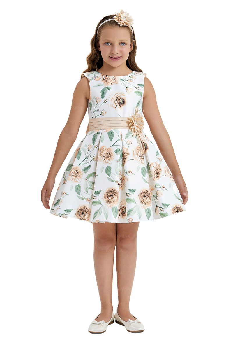 Beige Flowered Dress 8-12 AGE 33107PR - 1