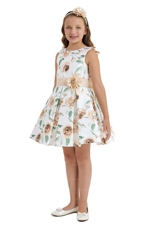 Beige Flowered Dress 8-12 AGE 33107PR - 2