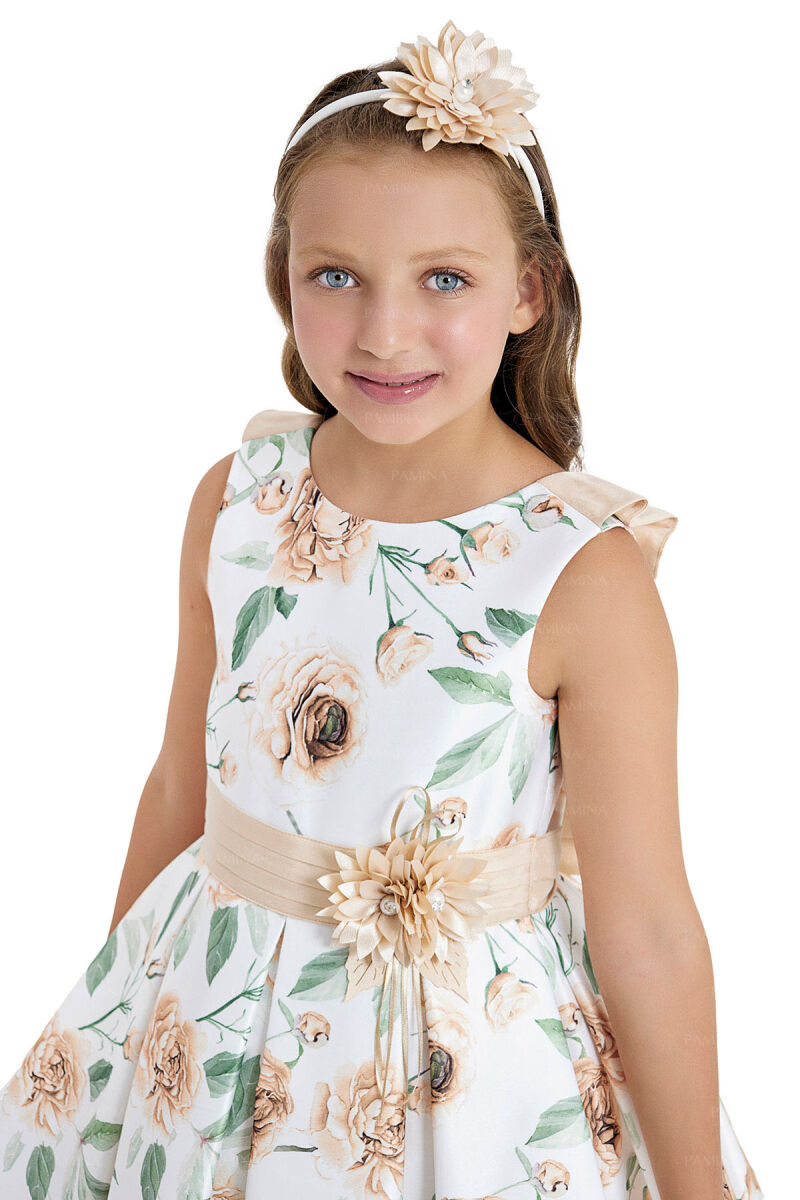 Beige Flowered Dress 8-12 AGE 33107PR - 4