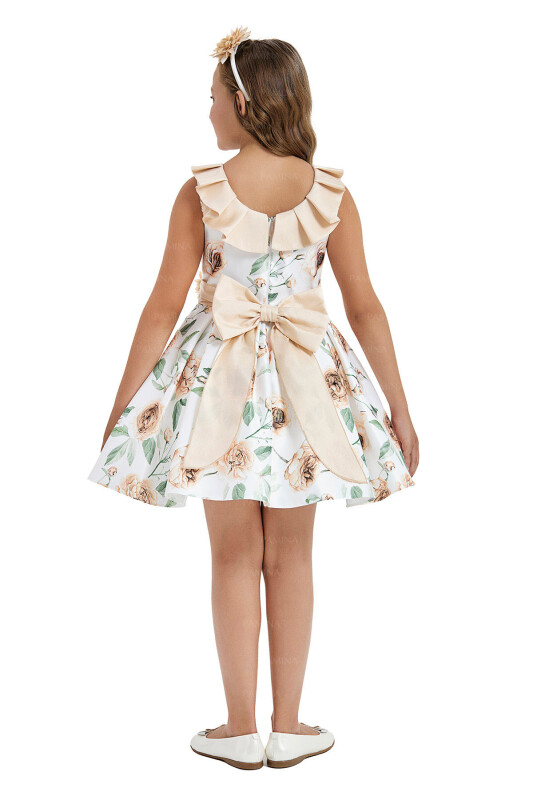 Beige Flowered Dress 8-12 AGE 33107PR - 5