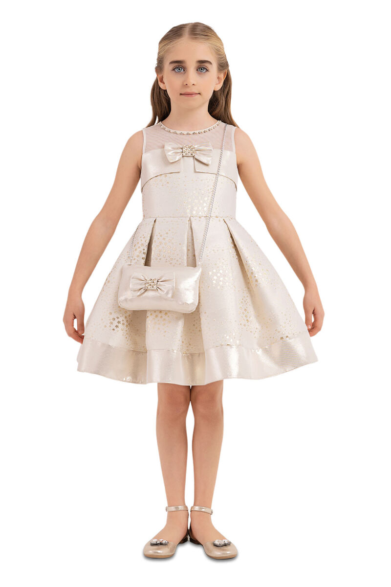Gold Sleeveless Cutting Dress for Girls 4-8 AGE 33180PR - 1