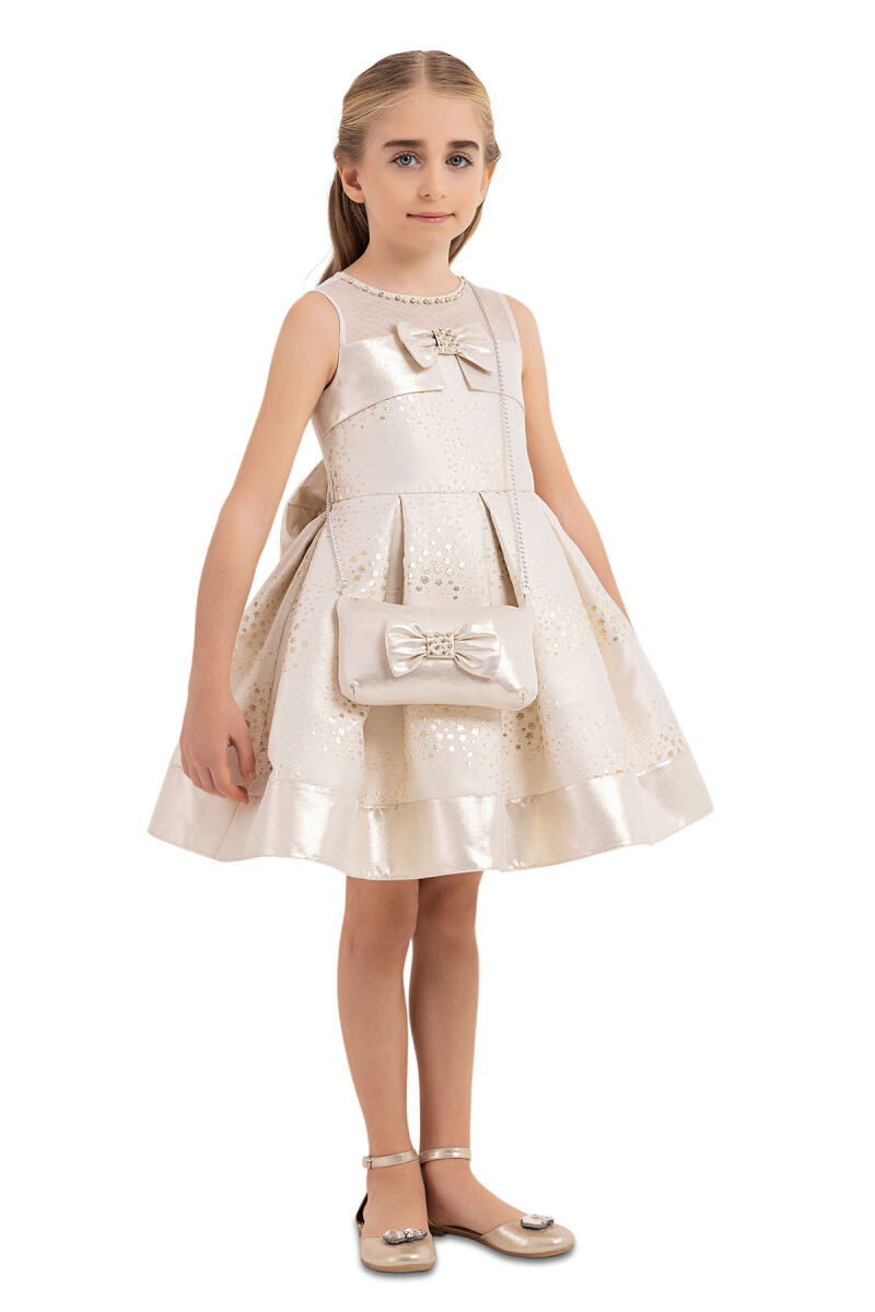 Gold Sleeveless Cutting Dress for Girls 4-8 AGE 33180PR - 2