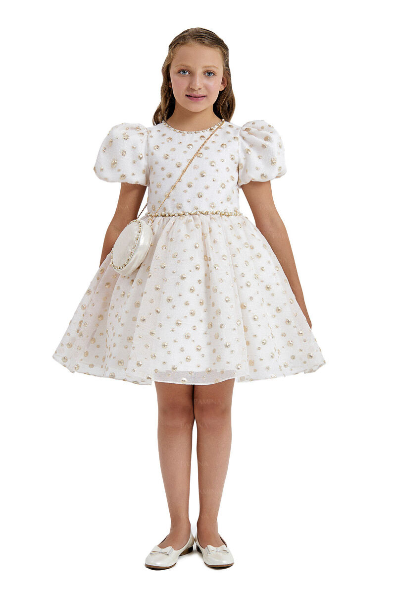 Gold Balloon-Sleeved Jacquard Dress 8-12 AGE 33084PR - 1