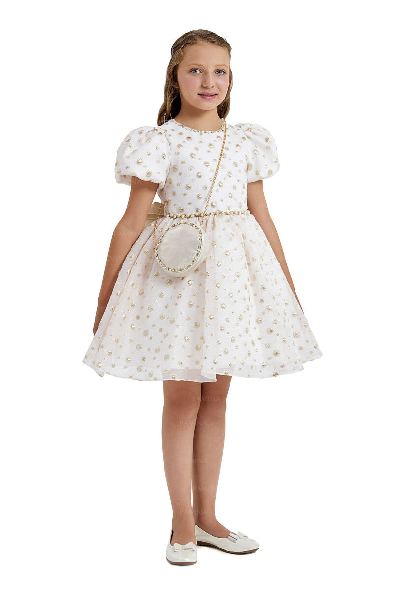 Gold Balloon-Sleeved Jacquard Dress 8-12 AGE 33084PR - 2