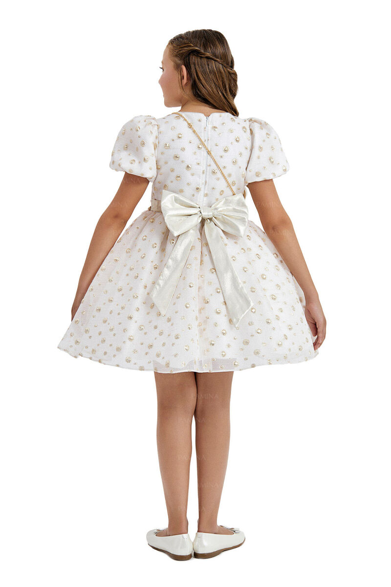 Gold Balloon-Sleeved Jacquard Dress 8-12 AGE 33084PR - 3