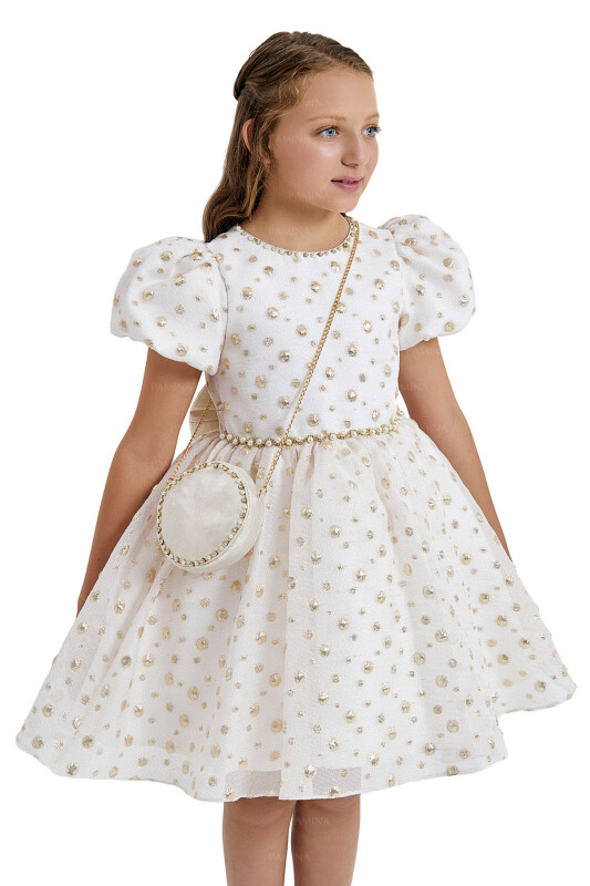 Gold Balloon-Sleeved Jacquard Dress 8-12 AGE 33084PR - 4