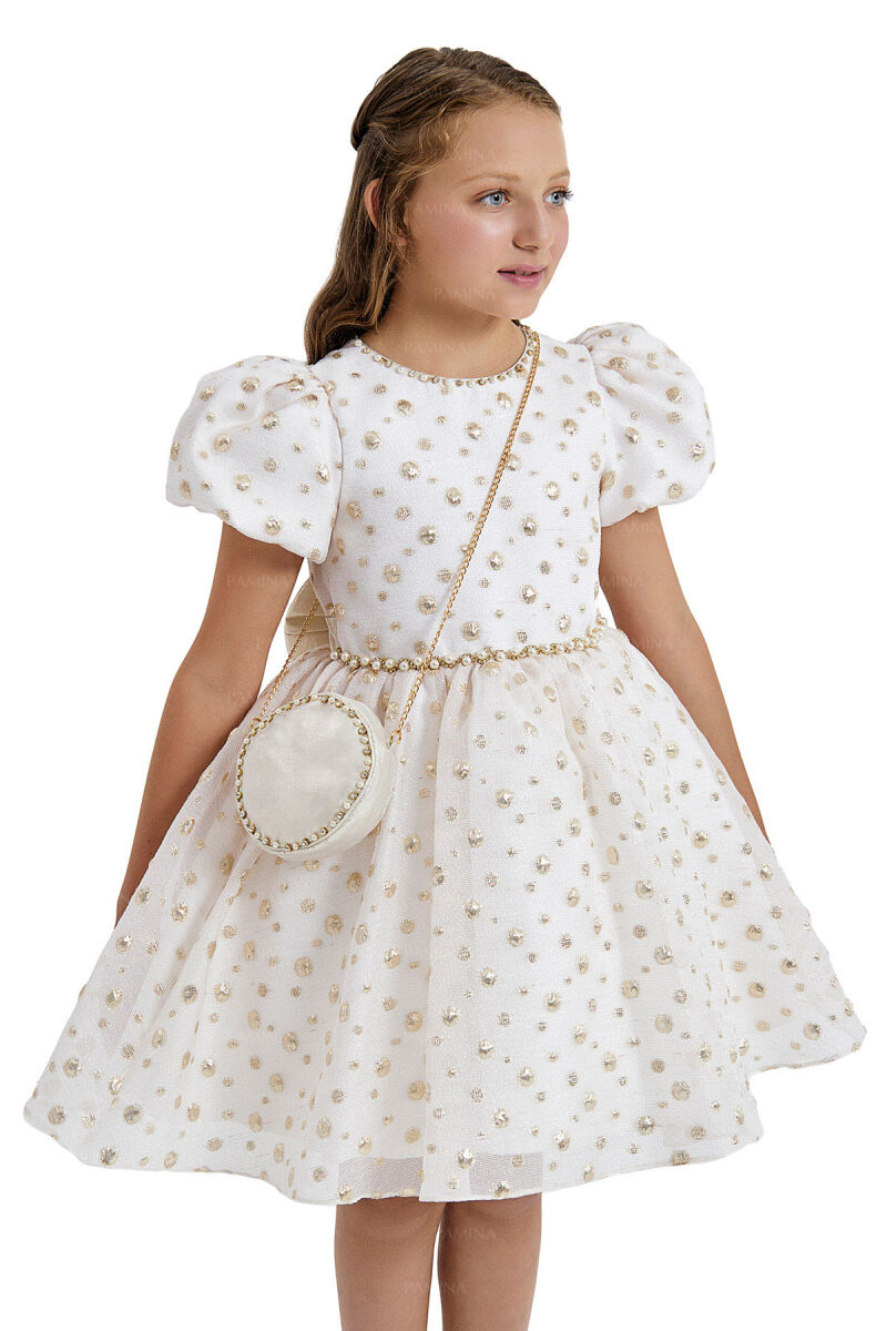 Gold Balloon-Sleeved Jacquard Dress 8-12 AGE 33084PR - 4