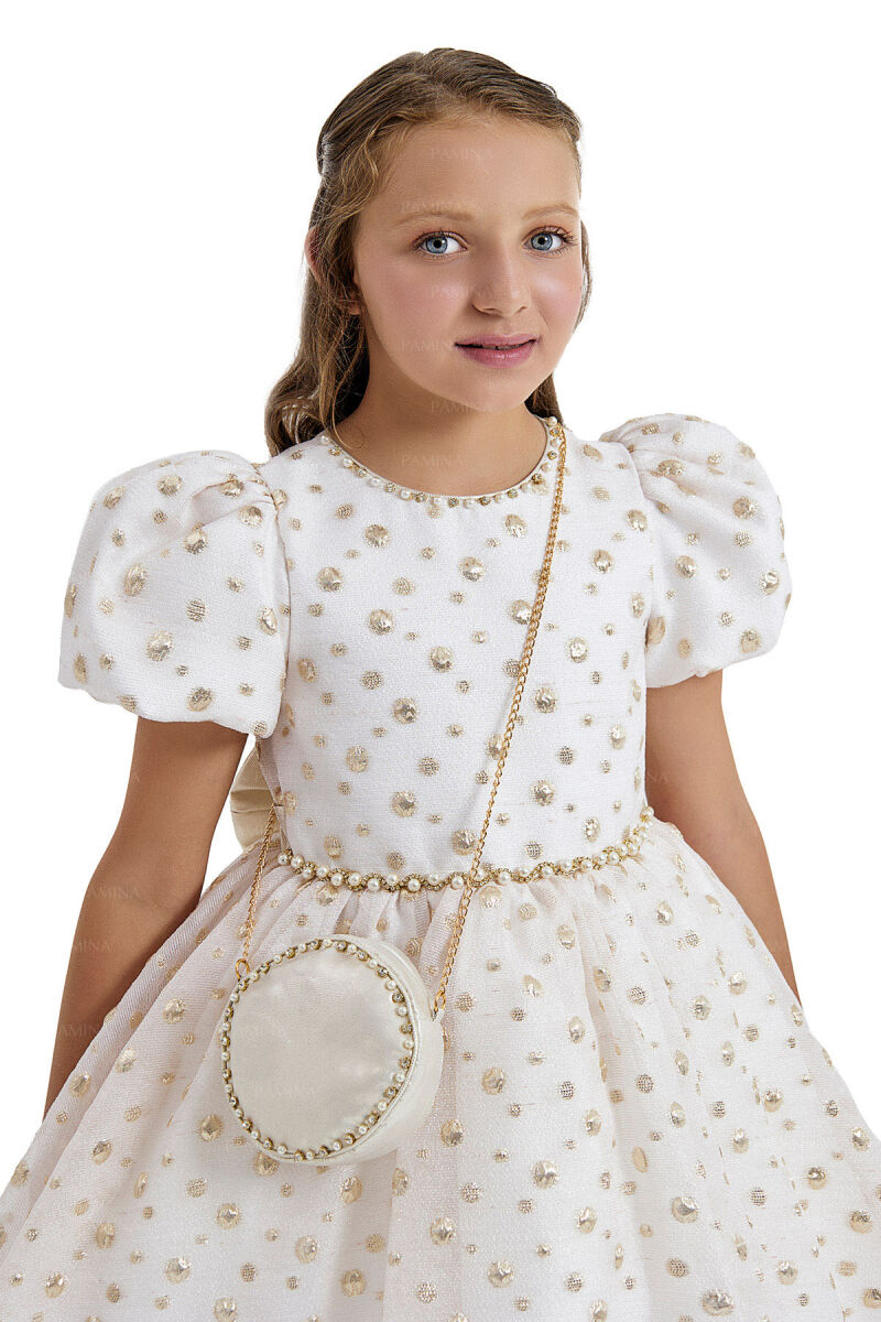 Gold Balloon-Sleeved Jacquard Dress 8-12 AGE 33084PR - 5