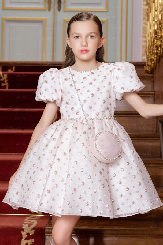 Powder Balloon-Sleeved Jacquard Dress 8-12 AGE 33084PR 