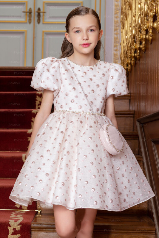 Powder Balloon-Sleeved Jacquard Dress 8-12 AGE 33084PR - 2