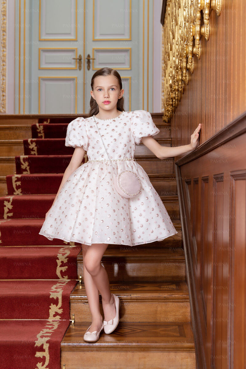 Powder Balloon-Sleeved Jacquard Dress 8-12 AGE 33084PR - 3
