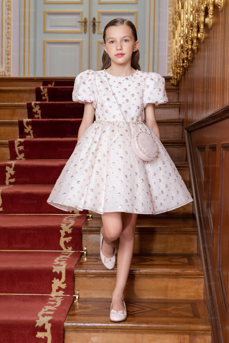 Powder Balloon-Sleeved Jacquard Dress 8-12 AGE 33084PR - 4