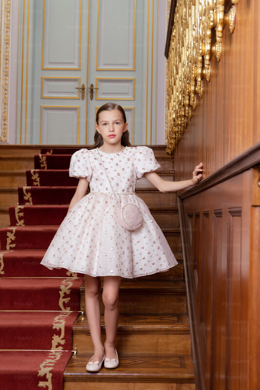 Powder Balloon-Sleeved Jacquard Dress 8-12 AGE 33084PR - 5