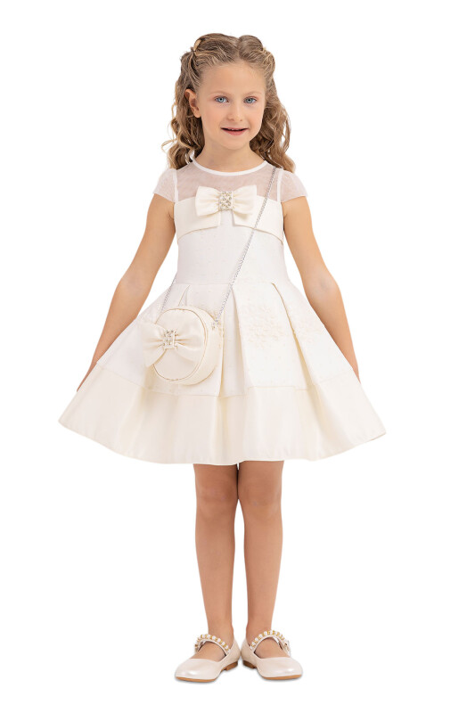 Ecru Tulle neck, dress for girls 2-6 AGE 33257PR 