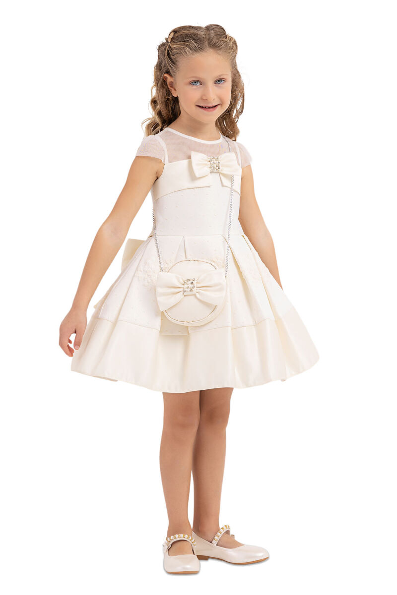 Ecru Tulle neck, dress for girls 2-6 AGE 33257PR - 2