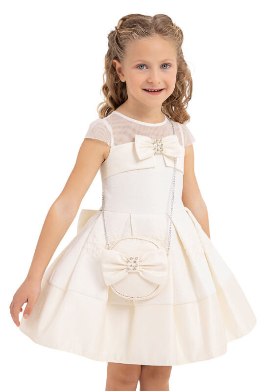 Ecru Tulle neck, dress for girls 2-6 AGE 33257PR - 3