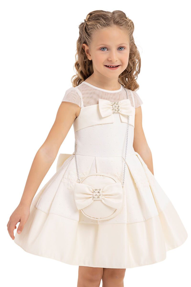 Ecru Tulle neck, dress for girls 2-6 AGE 33257PR - 3