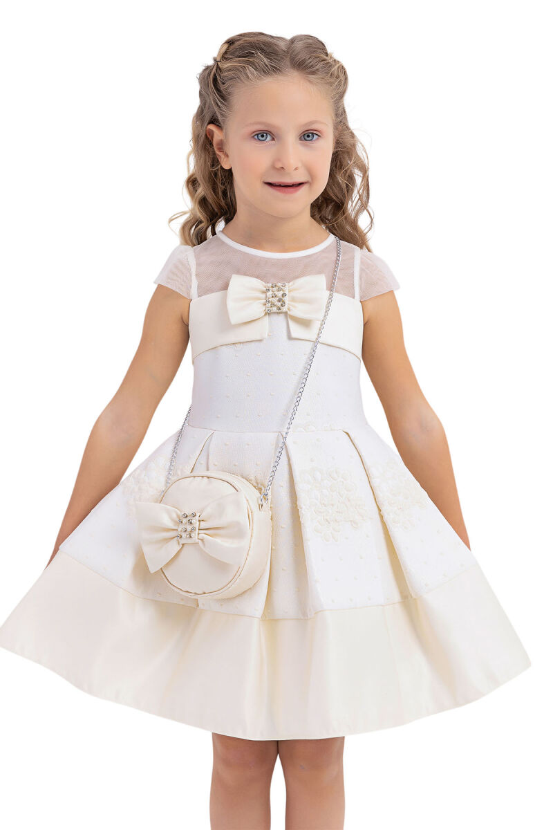 Ecru Tulle neck, dress for girls 2-6 AGE 33257PR - 5
