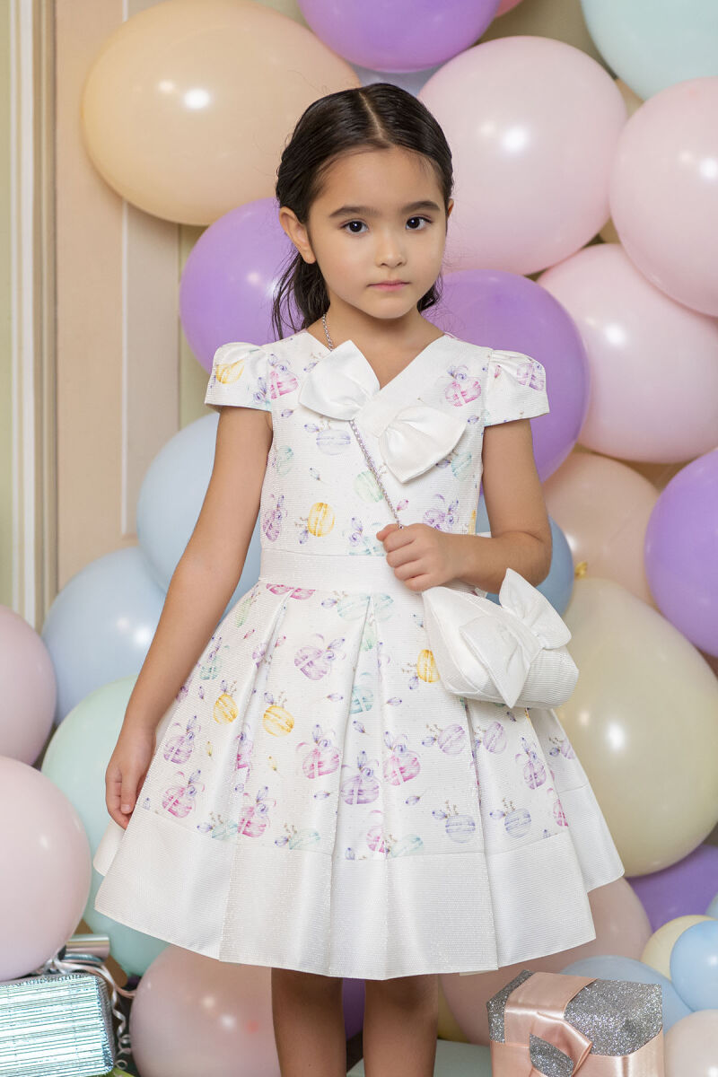 Rainbow V-necked, Dress for Girls 2-6 AGE 33184PR - 2