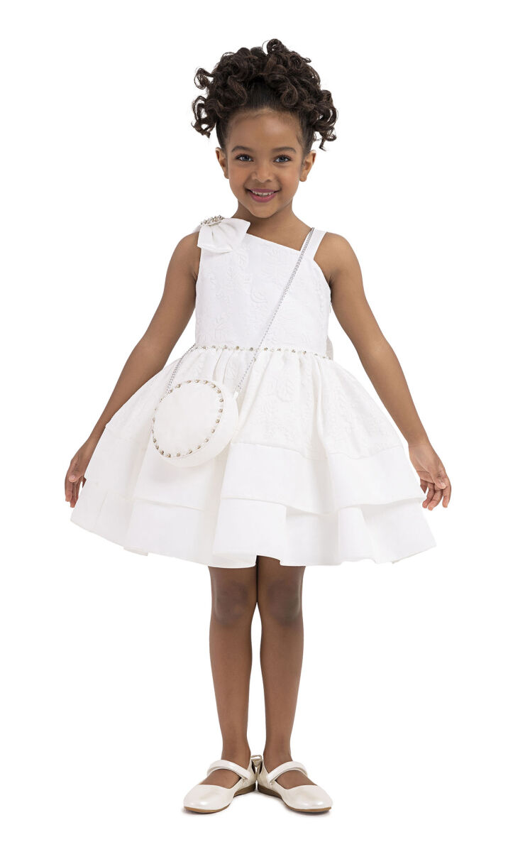 Ecru Layered skirted dress for girls 2-6 AGE 33277PR - 1