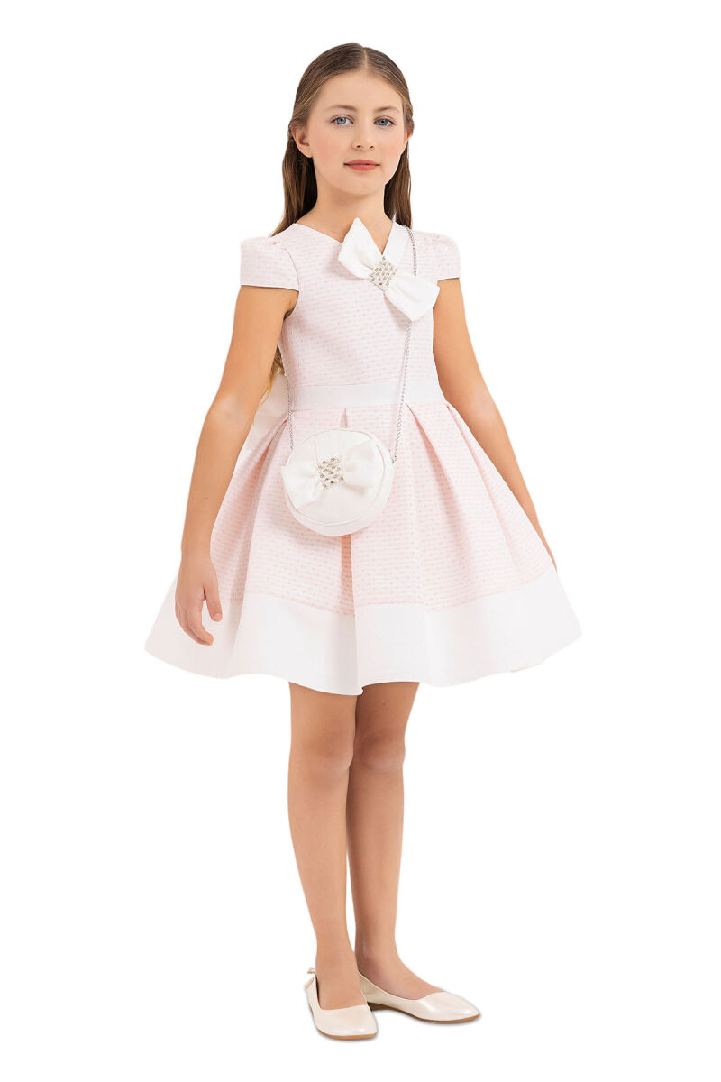 Powder V-collar dress for girls 4-8 AGE 33234PR - 2