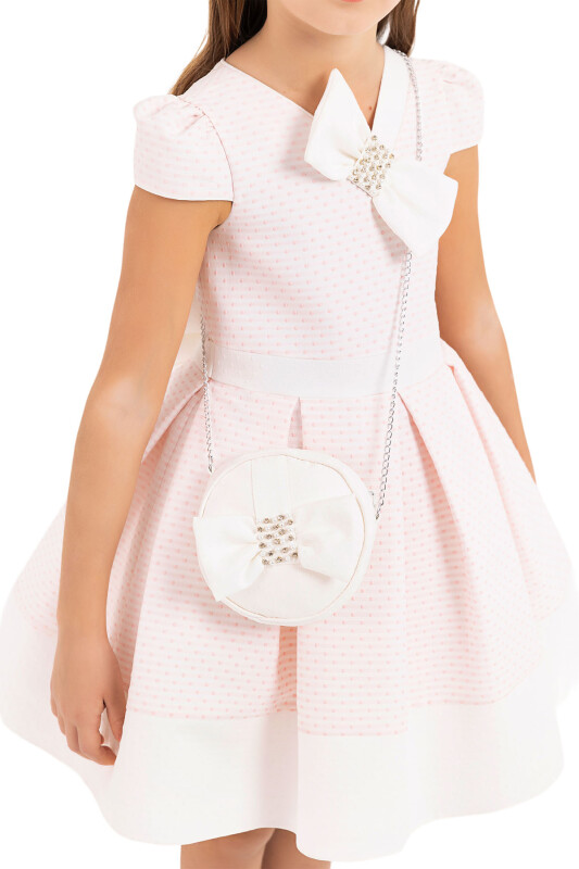 Powder V-collar dress for girls 4-8 AGE 33234PR - 3